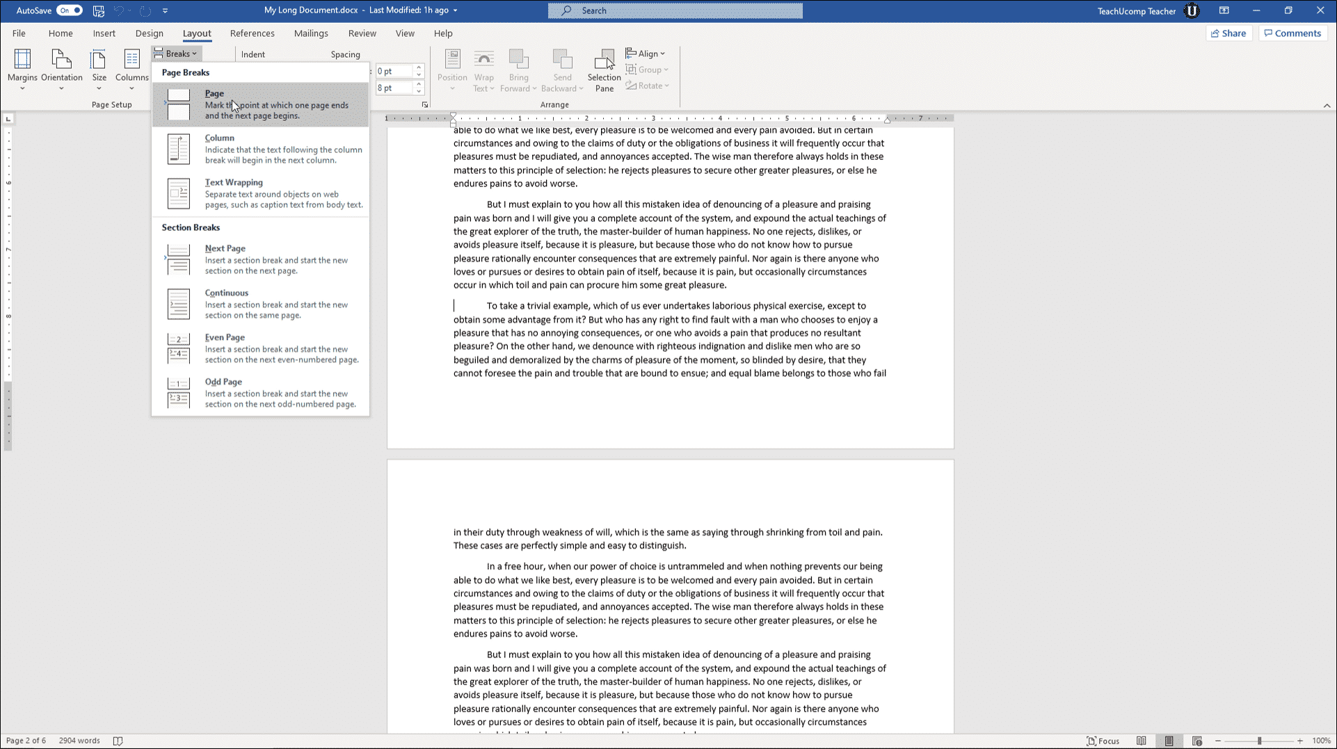 word split page in half word for mac